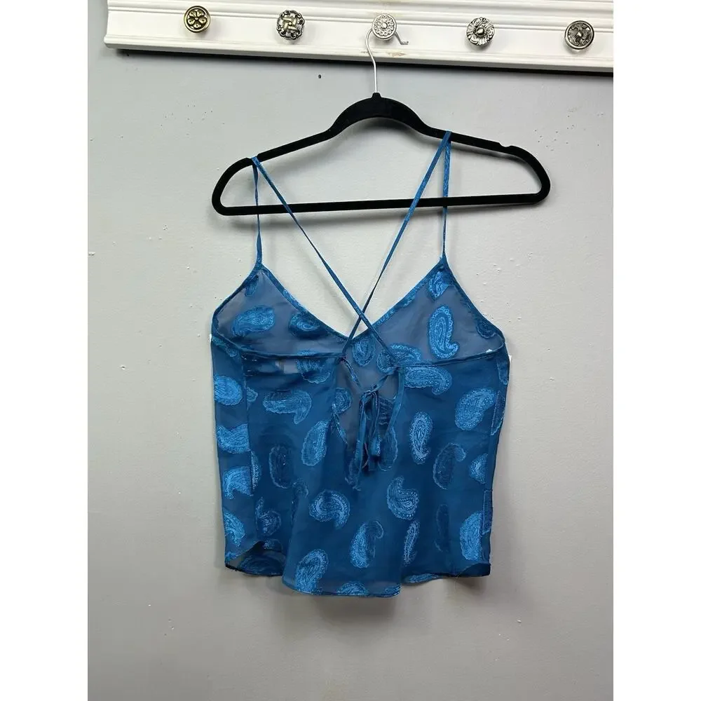 Vintage Inner Most Pajama Lingerie Set Womens Medium Blue Paisley Sheer Feminine